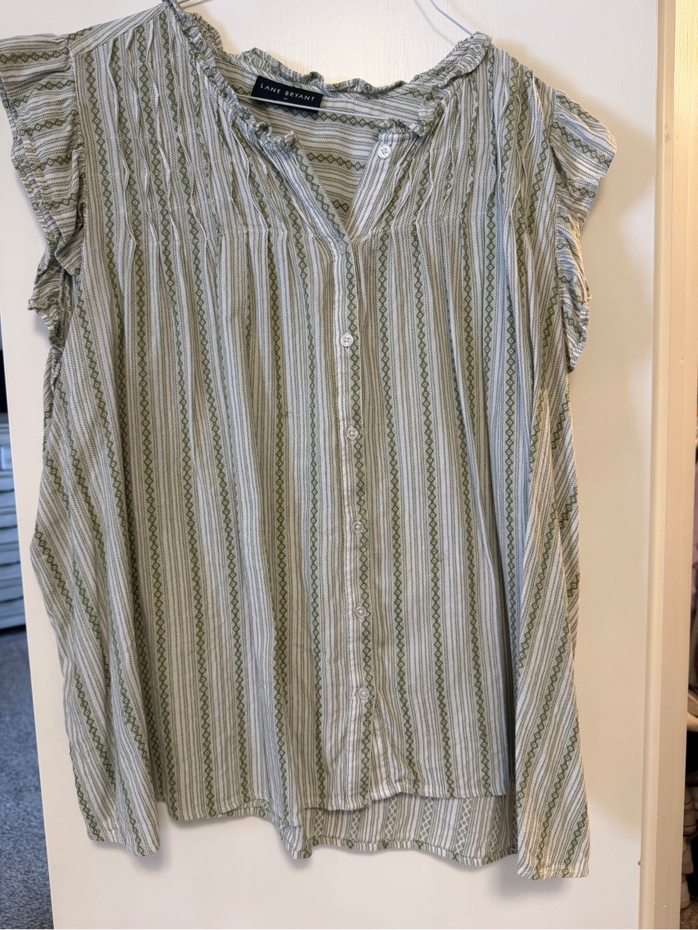 Lane Bryant Green and White Striped Button-Down Blouse